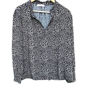 MNG Mango Blouse Shirt Leopard Print Long Sleeve Ruffled Neck Sz. 10